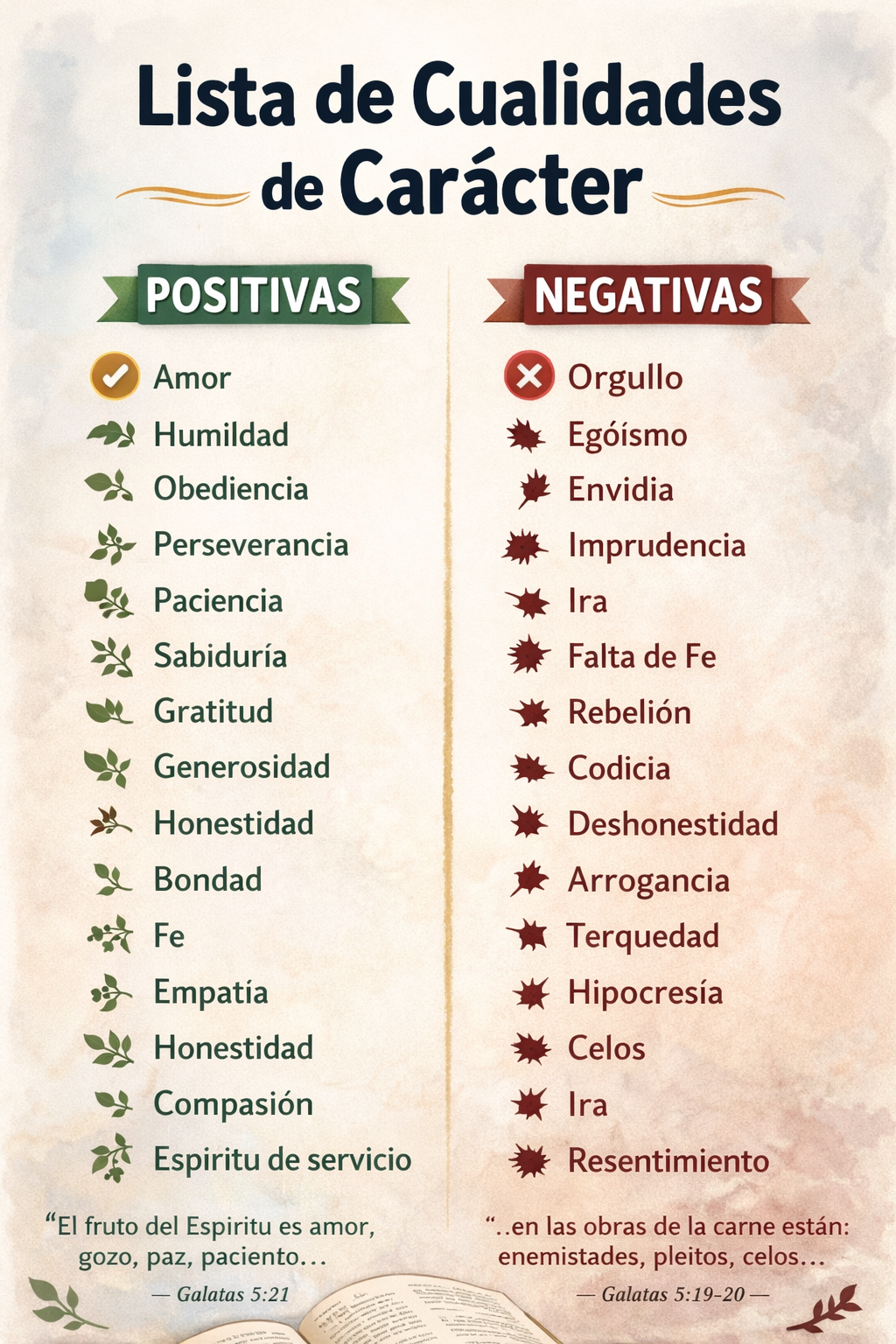 Lista de cualidades de carácter, positivas y negativas
